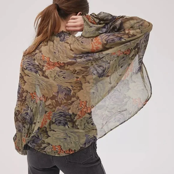 UO Zoe Sheer Tie-Front Blouse - Picture 3 of 4